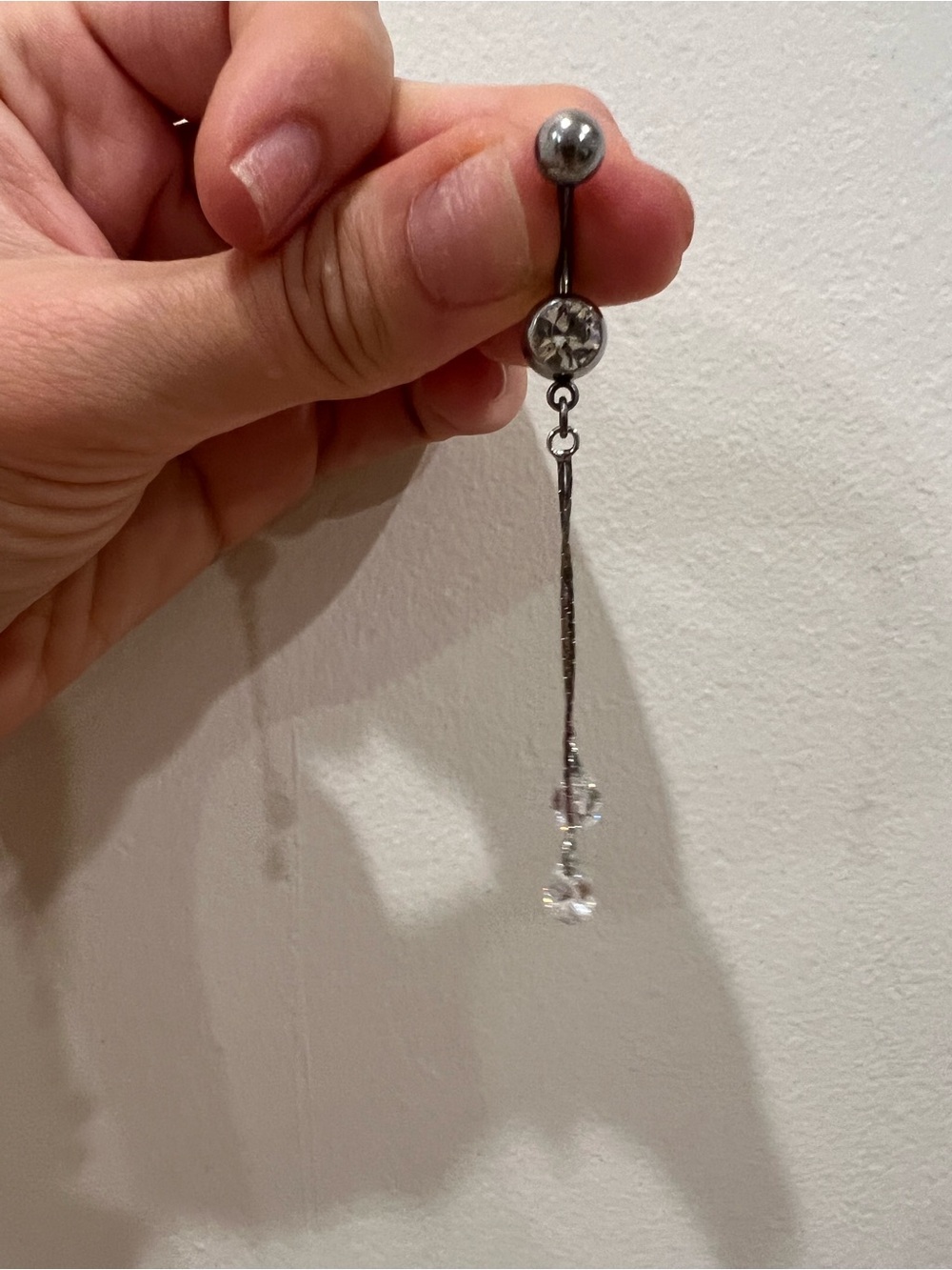Silver Crystal Drop Navel Ring - Dangle Belly Button Jewelry